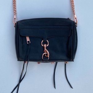 Black Rebecca Minkoff Purse with Rose Gold Metal